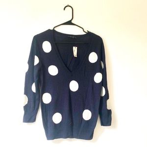 NWT The Limited navy polka dot deep V neck sweater